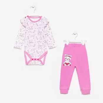 Комплект для девочки (боди/штанишки), цвет сиреневый/мишка, рост 86-92