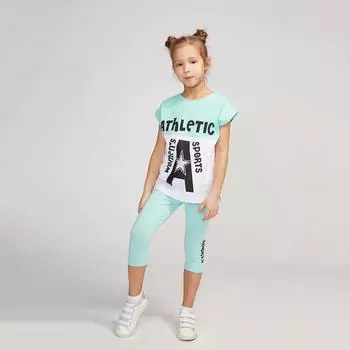 Комплект для девочки, цвет мятный/белый, рост 128 см (64)