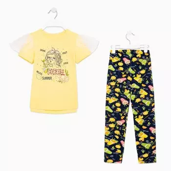 Комплект для девочки (футболка и лосины), цвет жёлтый/чёрный, рост 116 см