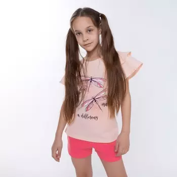 Комплект для девочки (футболка/шорты), цвет персиковый/коралловый, рост 116 см