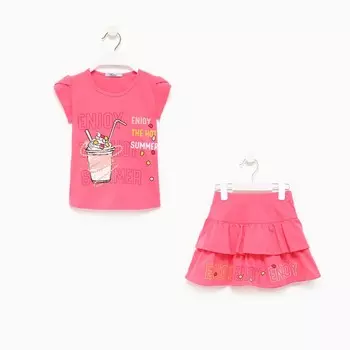 Комплект для девочки (футболка/юбка), цвет коралловый, рост 98 см