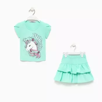 Комплект для девочки (футболка/юбка), цвет мятный, рост 110 см