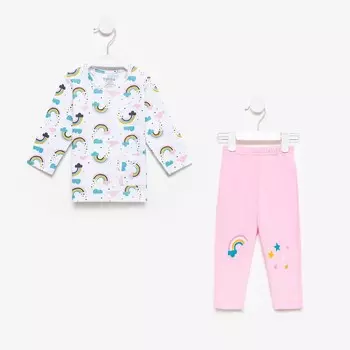 Комплект для девочки (кофточка, штанишки), белый/розовый, рост 74-80 см