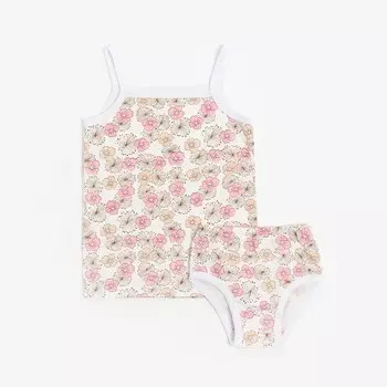 Комплект для девочки (майка/трусы), цвет белый/цветочки, рост 98-104 см