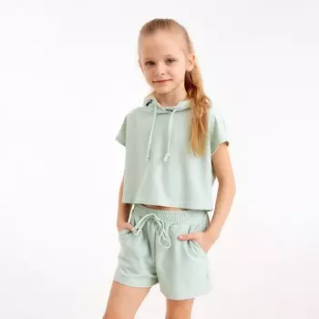Комплект для девочки (топ, шорты) MINAKU: Casual Collection, оливковый, рост 152 см