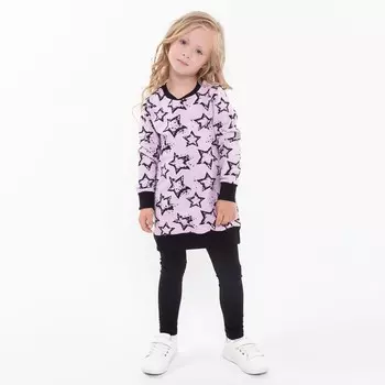 Комплект для девочки (туника и лосины), цвет черный/розовый, рост 122 см