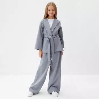 Комплект для девочки (жакет и брюки) MINAKU: PartyDress, серо-голубой, рост 140 см