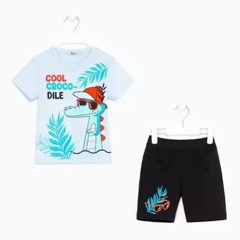 Комплект для мальчика (футболка/шорты) А.01-83-5., цвет голубой/черный, рост 110