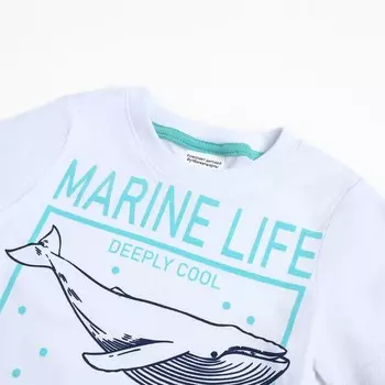 Комплект для мальчика (футболка/шорты), цвет белый/синий, рост 116-122 см