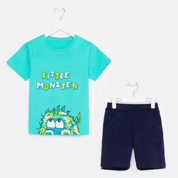 Комплект для мальчика (футболка/шорты), цвет мятный/тёмно-синий, рост 104