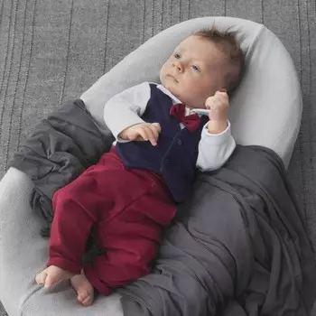 Комплект для мальчика KinDerLitto «Юный джентльмен-4», 3 предмета: шапочка, штаны, боди, рост 74-80 см, цвет тёмно-синий