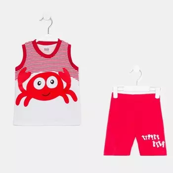 Комплект для мальчика (майка/шорты), цвет красный/полоска, рост 74