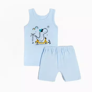 Комплект для мальчика (майка, трусы), цвет голубой/дино, рост 110 см