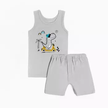 Комплект для мальчика (майка, трусы), цвет серый/дино, рост 116 см