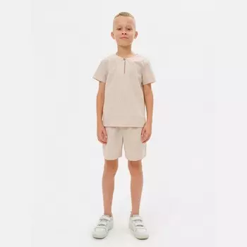 Комплект для мальчика (рубашка, шорты) MINAKU: Cotton Collection, бежевый, рост 116 см