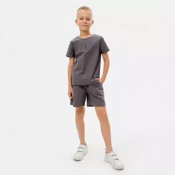 Комплект для мальчика (рубашка, шорты) MINAKU: Cotton Collection, серый, рост 128 см