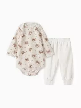 Комплект для новорожденного (боди/штанишки) "Львята", цвет молочный, рост 68 см