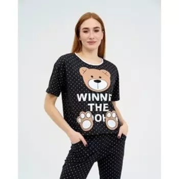 Комплект домашний (футболка,брюки) женский, цвет тёмно-серый/принт медведь, размер 52