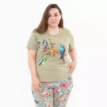 Комплект домашний (футболка и брюки), цвет женский, цвет хаки, р.60