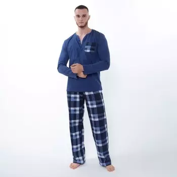 Комплект домашний мужской (фуфайка/брюки), цвет индиго, размер 56