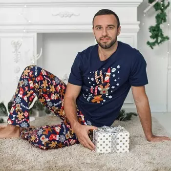 Комплект домашний мужской «Пряник» (футболка, брюки), цвет чернильный, размер 52