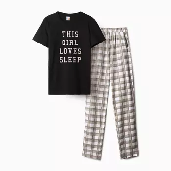 Комплект домашний женский (футболка,брюки), цвет черный, размер 56