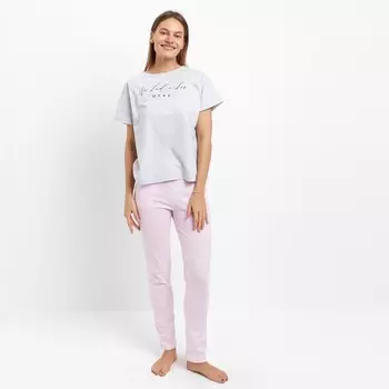 Комплект домашний женский (футболка/брюки), цвет серый, размер 48