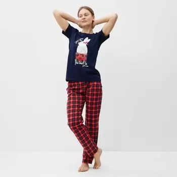 Комплект домашний женский (футболка/брюки), цвет синий, размер 52