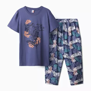 Комплект домашний женский (футболка,капри), цвет фиолетовый, размер 48