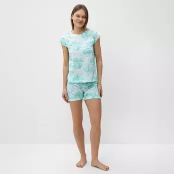 Комплект домашний женский (футболка/шорты), цвет бирюзовый мрамор, размер 46