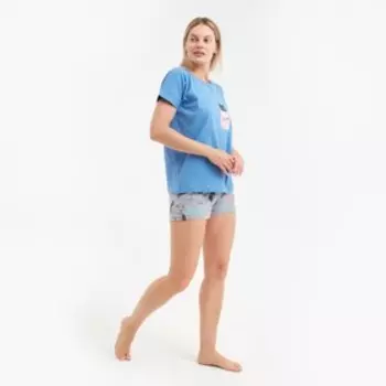 Комплект домашний женский (футболка/шорты), цвет индиго/серый, р-р 46