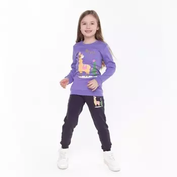 Комплект (джемпер/брюки) для девочки, цвет сиреневый/тёмно-серый, рост 98 см