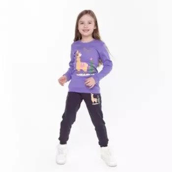 Комплект (джемпер/брюки) для девочки, цвет сиреневый/тёмно-серый, рост 104 см