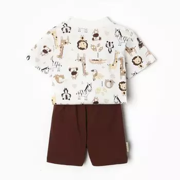 Комплект (футболка/шорты) детский, цвет шоколад/львята, рост 74 см