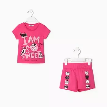 Комплект (футболка/шорты) для девочки, цвет фуксия, рост 98