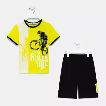 Комплект (футболка/шорты) для мальчика, цвет жёлтый/чёрный, рост 110
