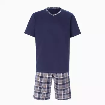 Комплект (футболка/шорты) мужской, цвет синий/клетка, размер 60