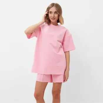 Комплект женский (футболка, шорты) MINAKU: Casual Collection, светло-розовый, размер 44