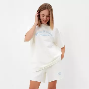 Комплект (футболка, шорты) женский MINAKU: SPORTY & STYLISH цвет экрю, р-р 44