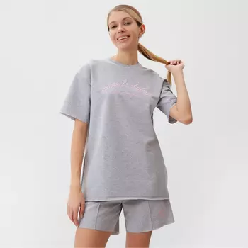 Комплект женский (футболка, шорты) MINAKU: SPORTY & STYLISH, светло-серый, размер 46