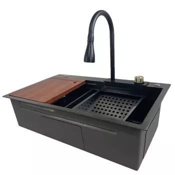 Комплект Gerda Black 7546: мойка, смеситель, корзина, доска, цвет графит