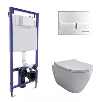 Комплект инсталляции Berges NOVUM 043216, унитаз, клавиша, сиденье дюропласт, белый