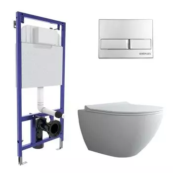 Комплект инсталляции Berges NOVUM 043245, унитаз, клавиша, сиденье дюропласт, белый
