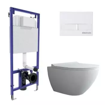 Комплект инсталляции Berges NOVUM 043271, унитаз, клавиша, сиденье дюропласт, белый