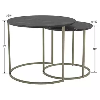 Комплект из двух журнальных столов «Лесли», 810610500 мм, цвет чёрный мрамор / титан