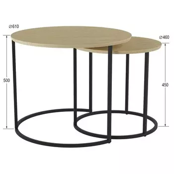 Комплект из двух журнальных столов «Лесли», 810610500 мм, цвет дуб янтарный / чёрный