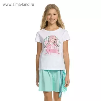 Комплект из футболки и юбки для девочки, рост 140 см, цвет белый