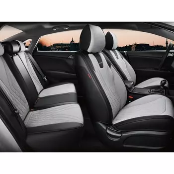 Комплект каркасных чехлов 5D CarFashion FOREST PLUS, цвет серый/черный/серый