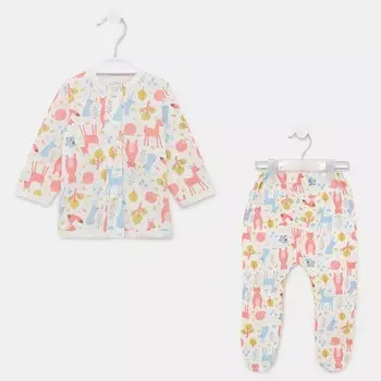 Комплект (кофточка, ползунки), цвет молочный/голубой, рост 68