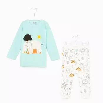 Комплект (кофточка /штанишки), цвет бежевый/мята, рост 80-86